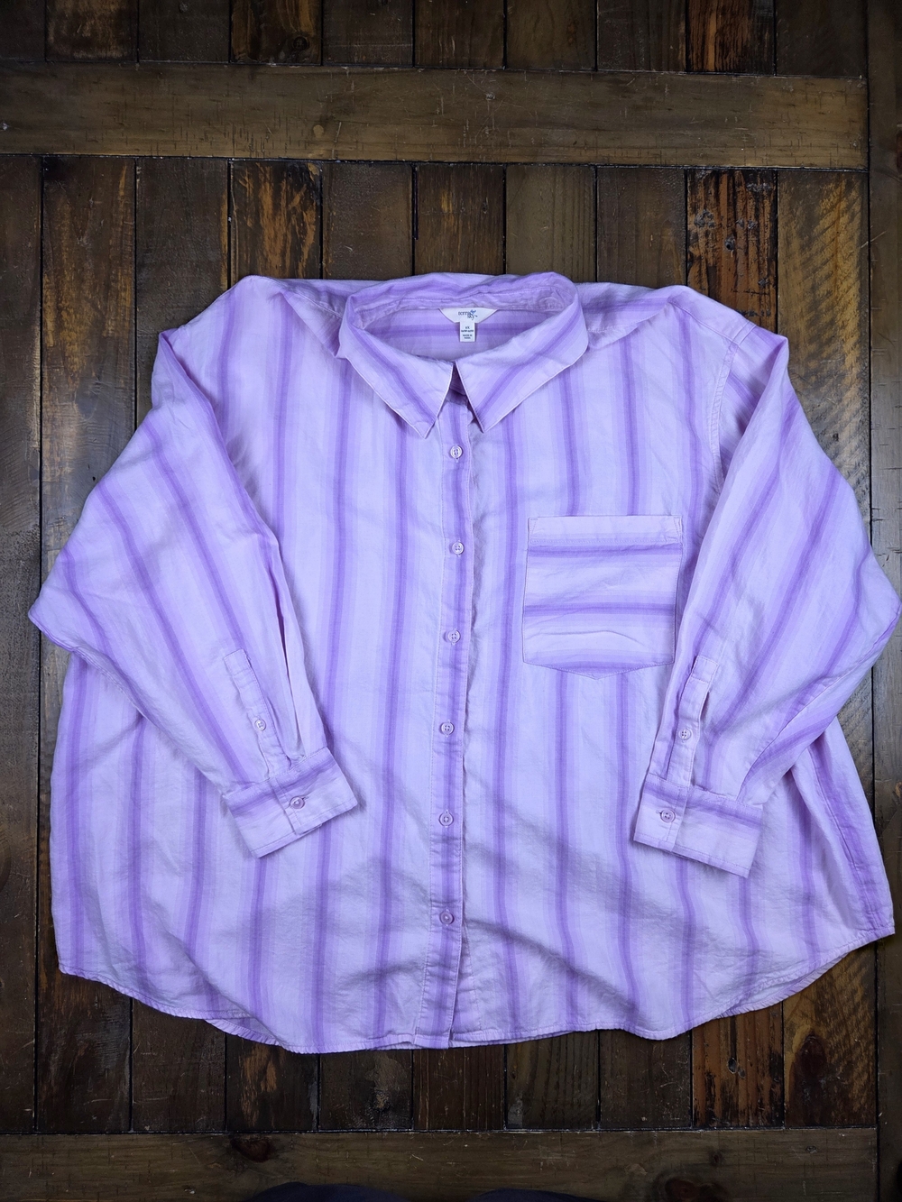 Terra Sky Womens Plus Light Purple Striped Button-Up Shirt Size 2X